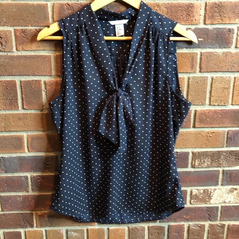 H&M navy with white polka dots tie tank